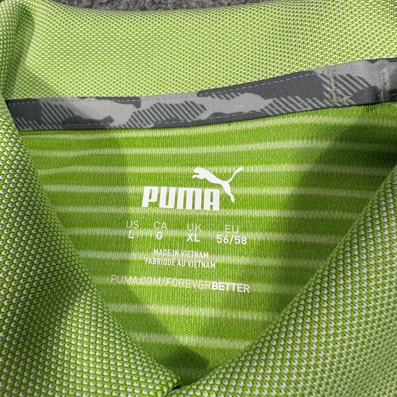 Puma Green Striped Short Sleeve Collared Golf Polo Shirt Men’s Size Large - Picture 8 of 8